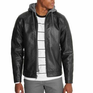 New GUESS Danny Hooded Faux-Leather Moto Jacket